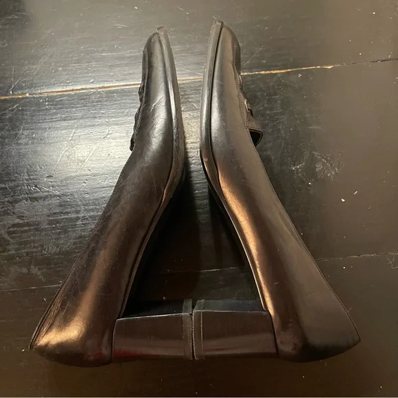 Via Spiga Square Toe Leather Black Heels Sz 9 Made in Italy Vintagr 90s - Picture 5 of 11